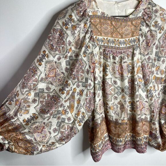 Anthropologie Flora Silk Blouse Balloon Sleeve XS Egyptian Boho Pattern - Picture 15 of 15